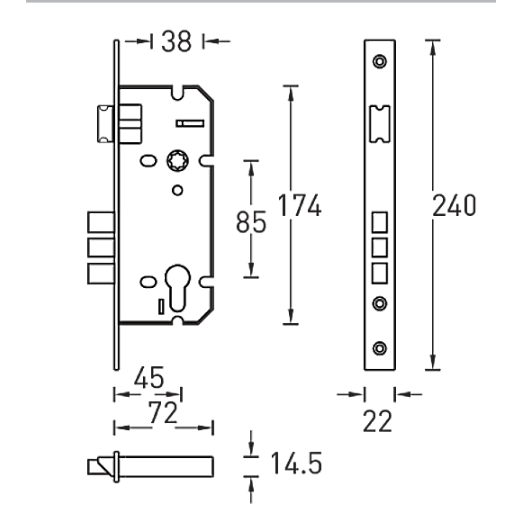 Замок врезной L01-45-70 TR AB